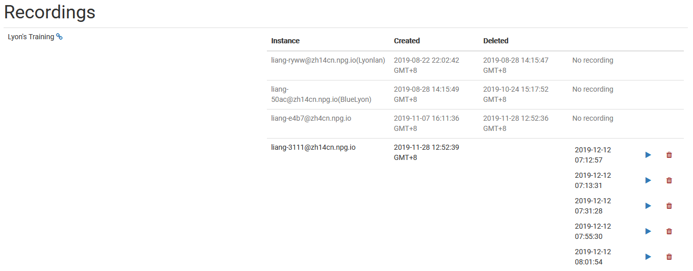 Recordings list