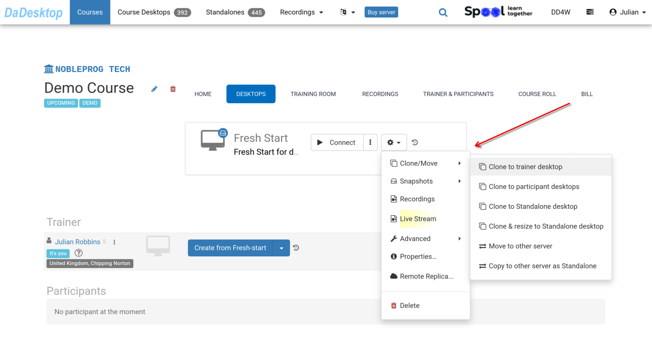 Opções de Criar FS a partir de Standalone