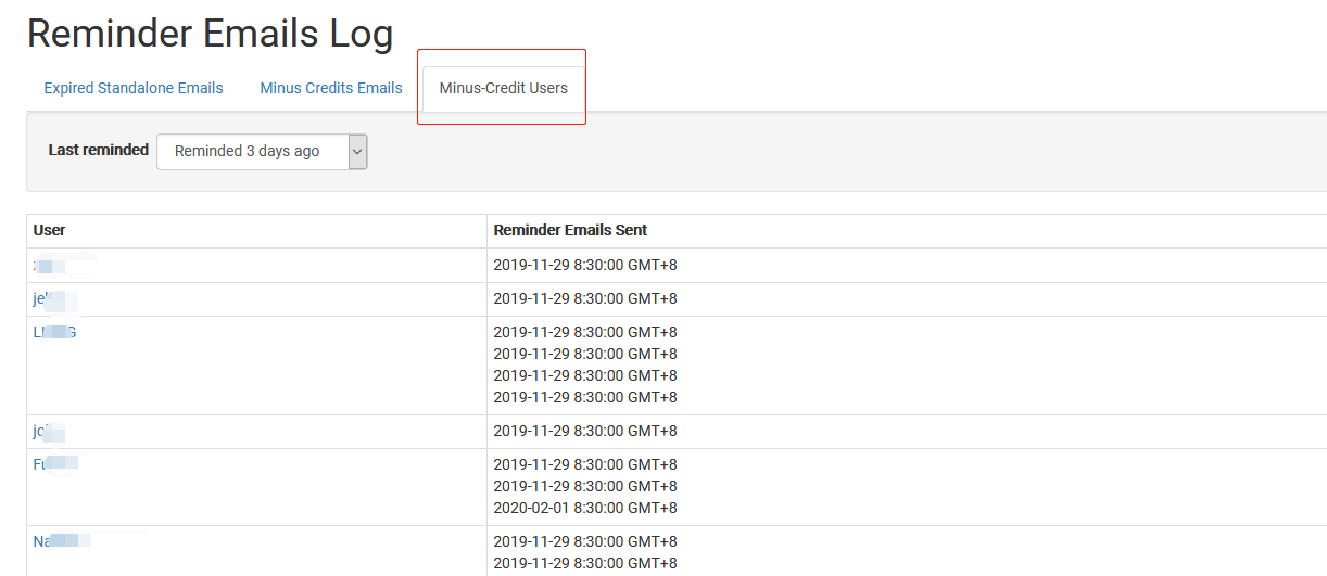 Registo de emails de lembrete